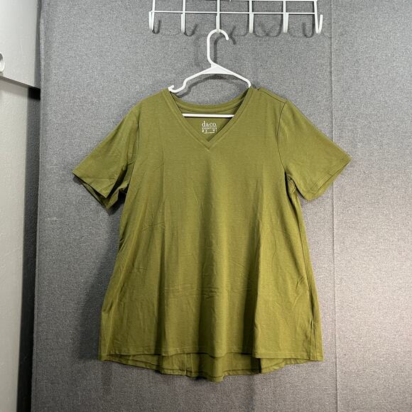 Denim & Co. Essentials Jersey V-Neck Short Sleeve Swing Tunic Olive Medium - Picture 1 of 7